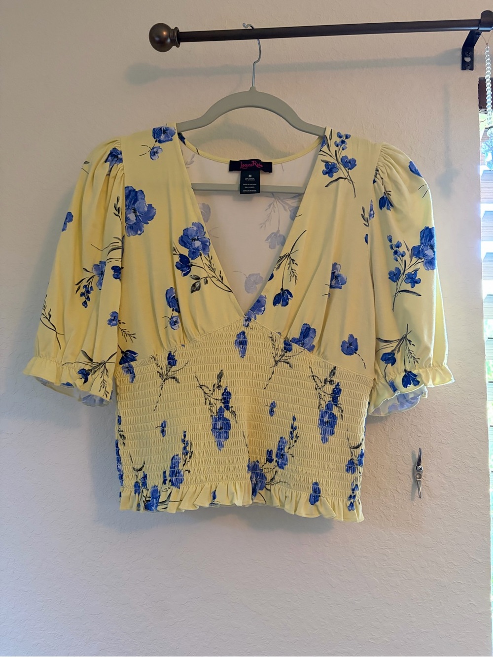 Yellow Floral Smocked V-Neck Top